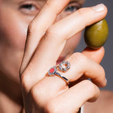 Deco Statement Ring in Silver With Coral & Pavé